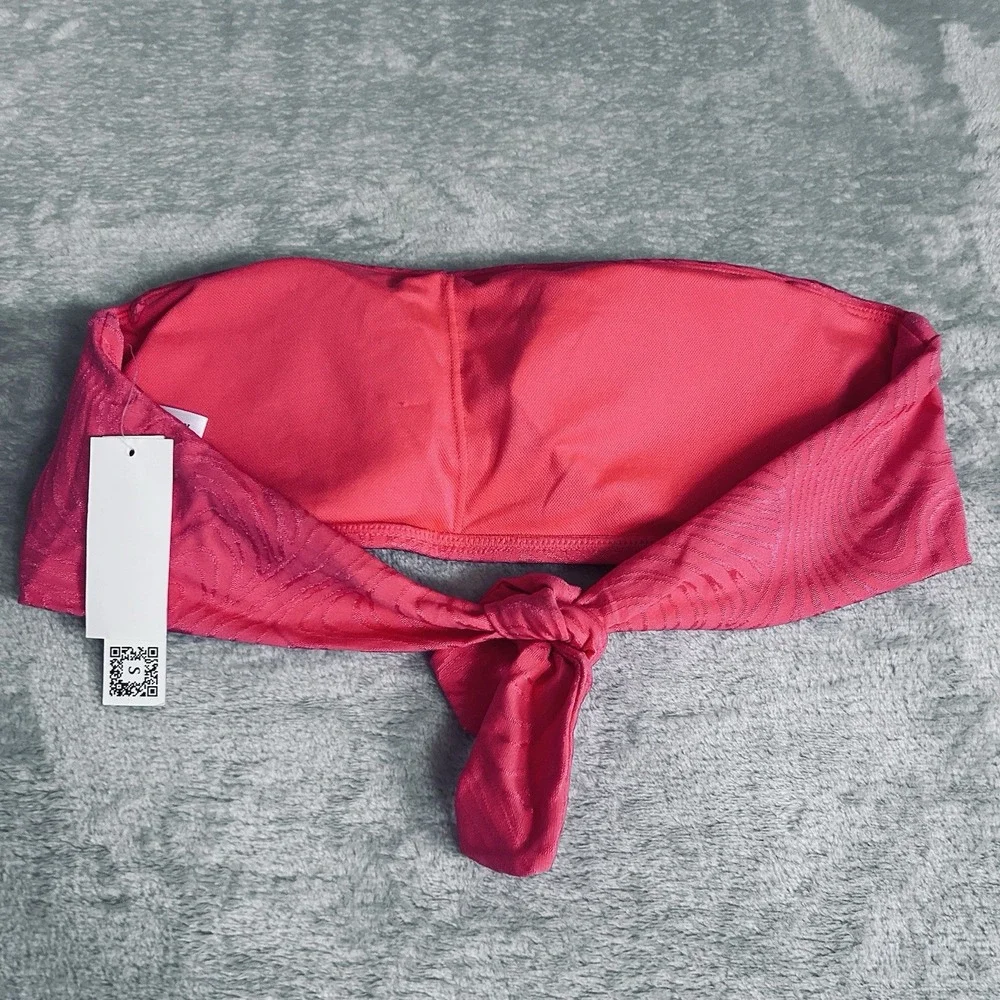 Sanctuary Bikini Set Cactus Flower Pink Textured Bandeau Swim L SAIE25183S-TJ